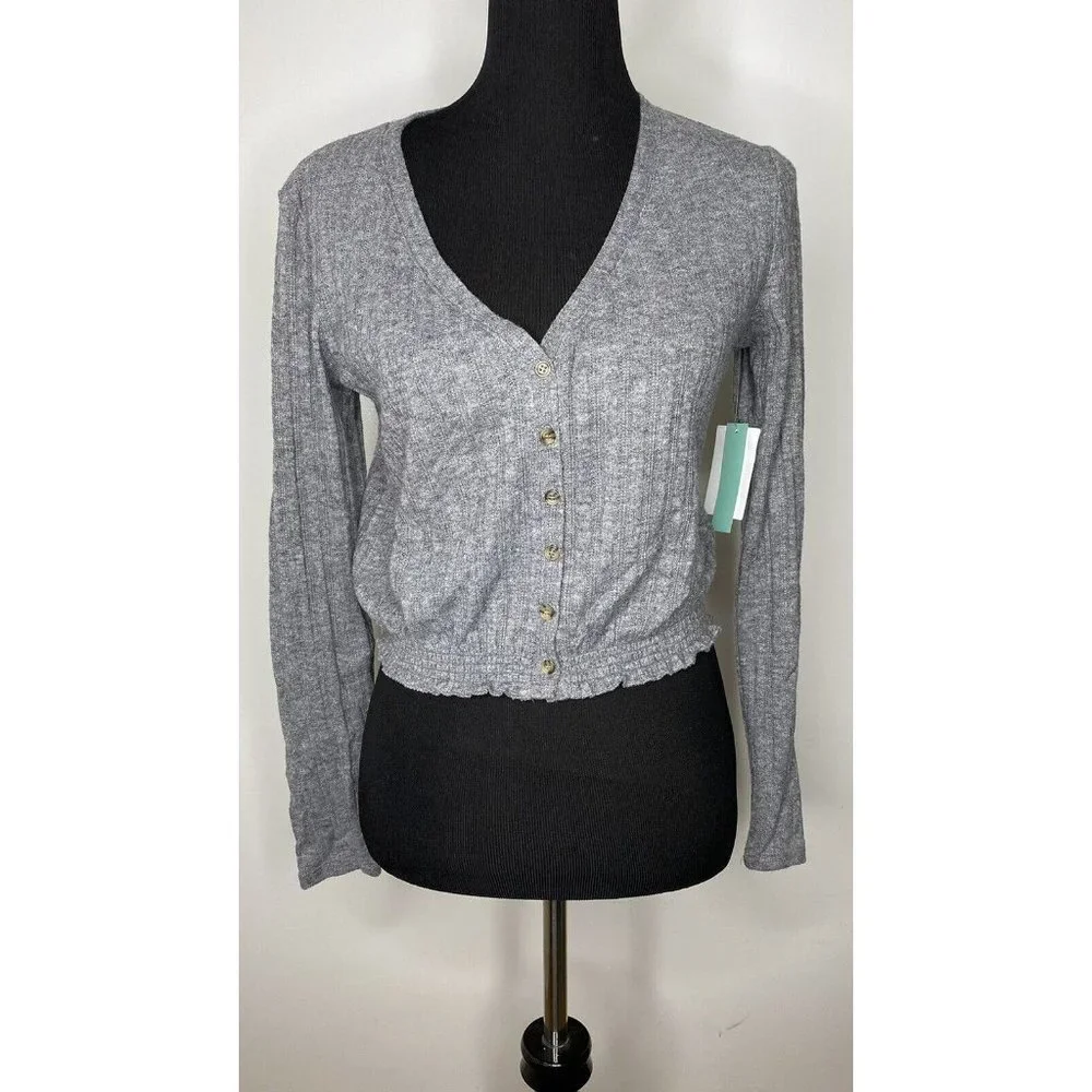 NWT‎ Women's Abound Pointelle Knit Crop Grey Sweater S